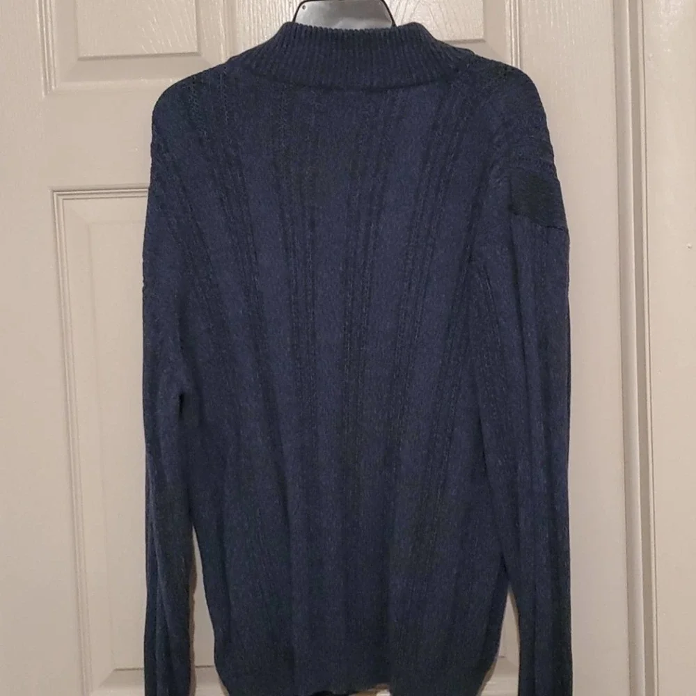 Tasso Elba Men’s 1/4 Zip Sweater 100% Cotton Ribbed Blue Pullover | Large